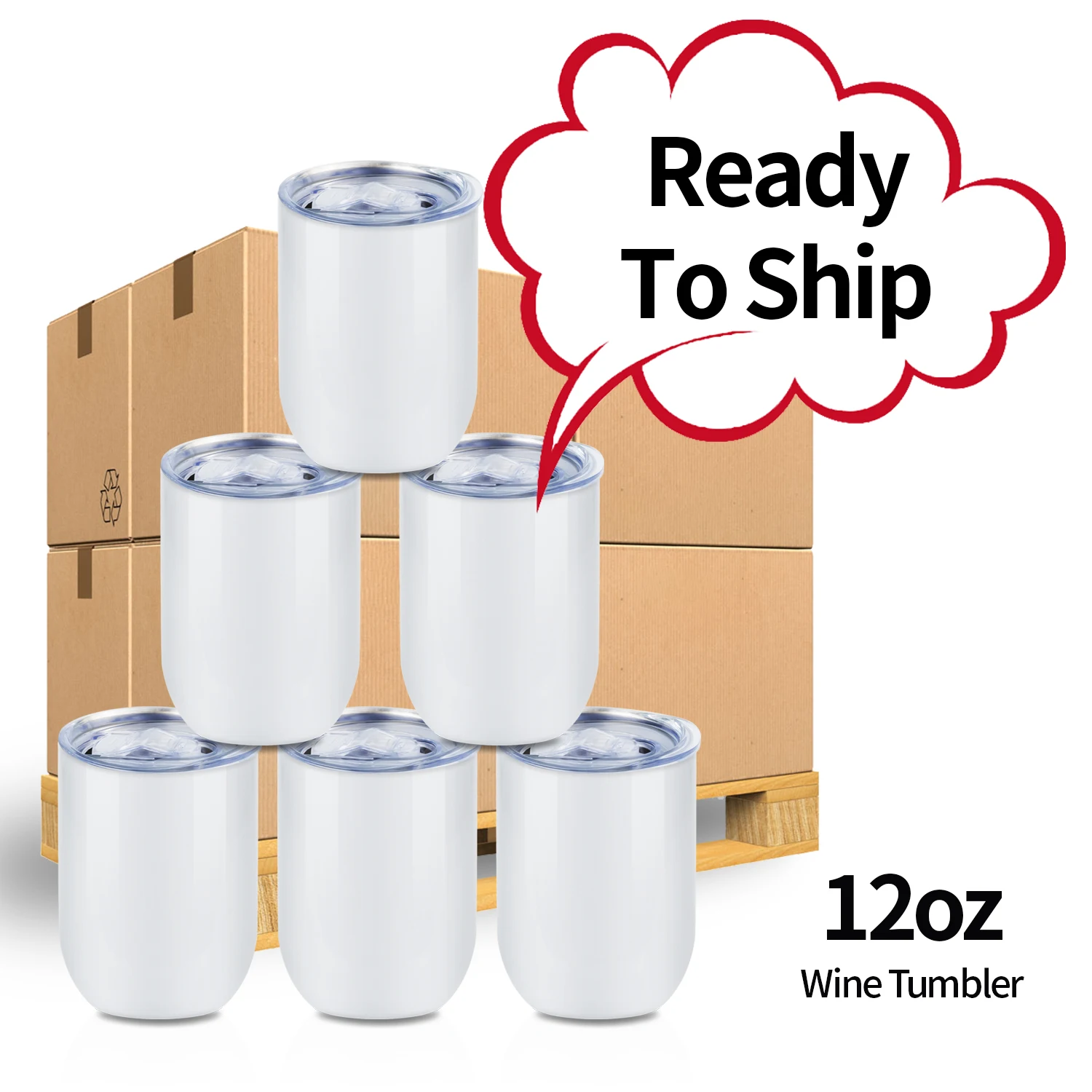 White 12oz Straight blank thermal insulated stemless wholesale stainless steel sublimation wine tumbler with lid and straw