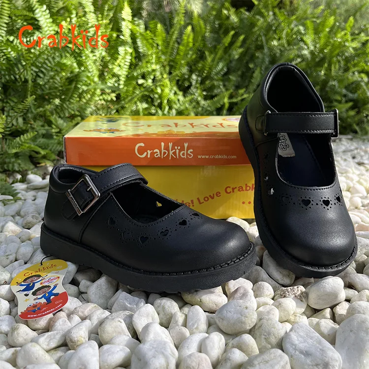 Crabkids Multiple Code Options Custom Popular Shoes Leather Bulk Oxford Uniform Black School Shoes for Girls Kids Children