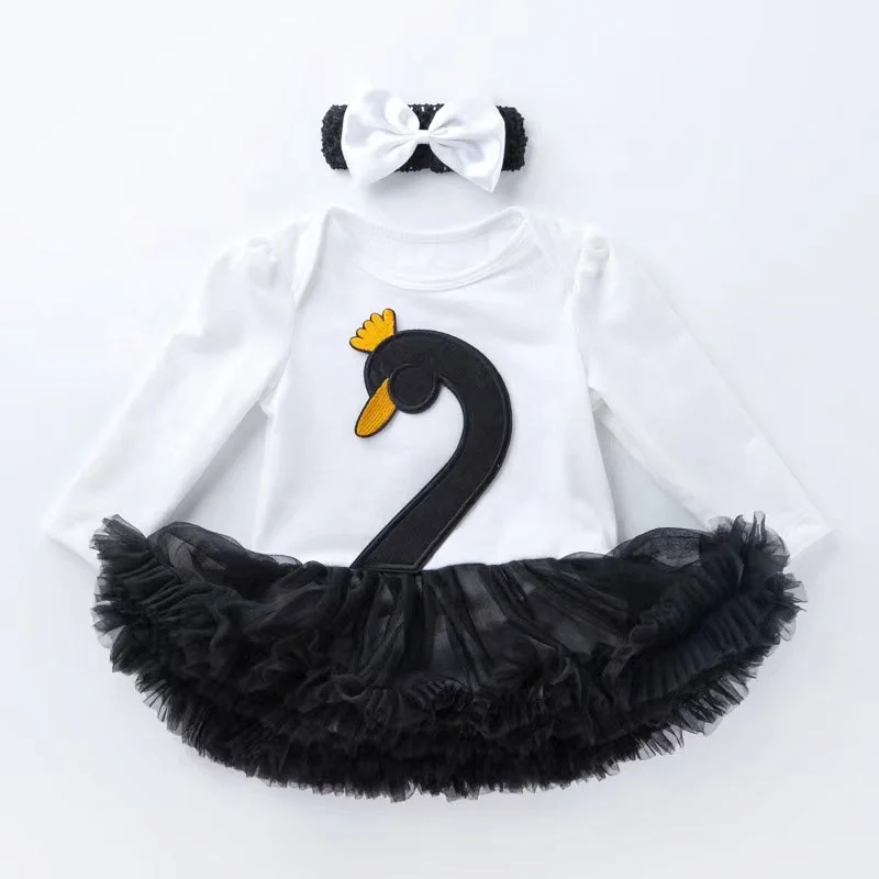 3 6 12 to 24 Months Princess Babe Clothes Black Swan Frock Design Lil Baby Tutus Ballet Beby Dress Girl Little Girls Party Dress