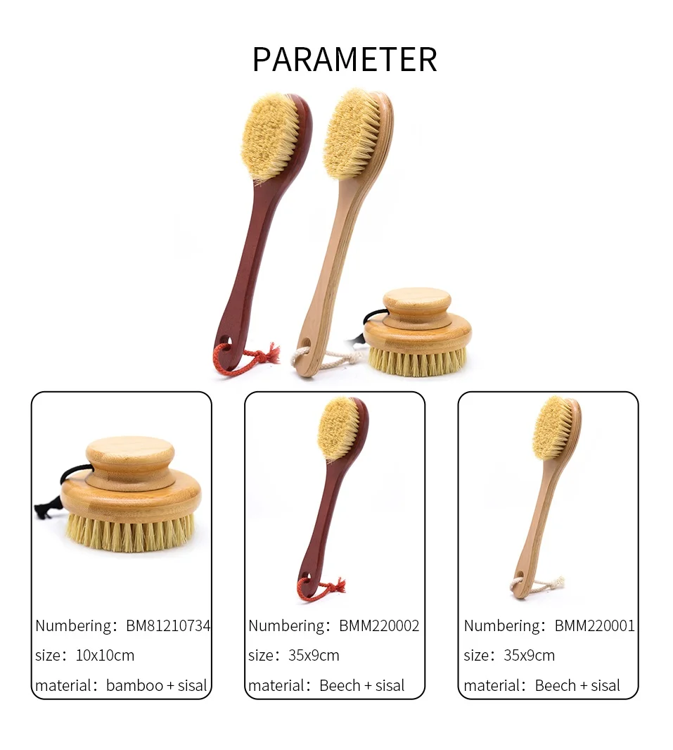 new styles back bath scrubber brush set eco friendly long handle bamboo shower brush with soft sisal bristle custom logo