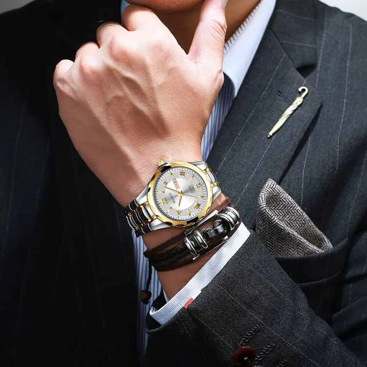 SENO S025 popular Chinese man quartz watch low price steel strap waterproofing date display free shipping business watch set