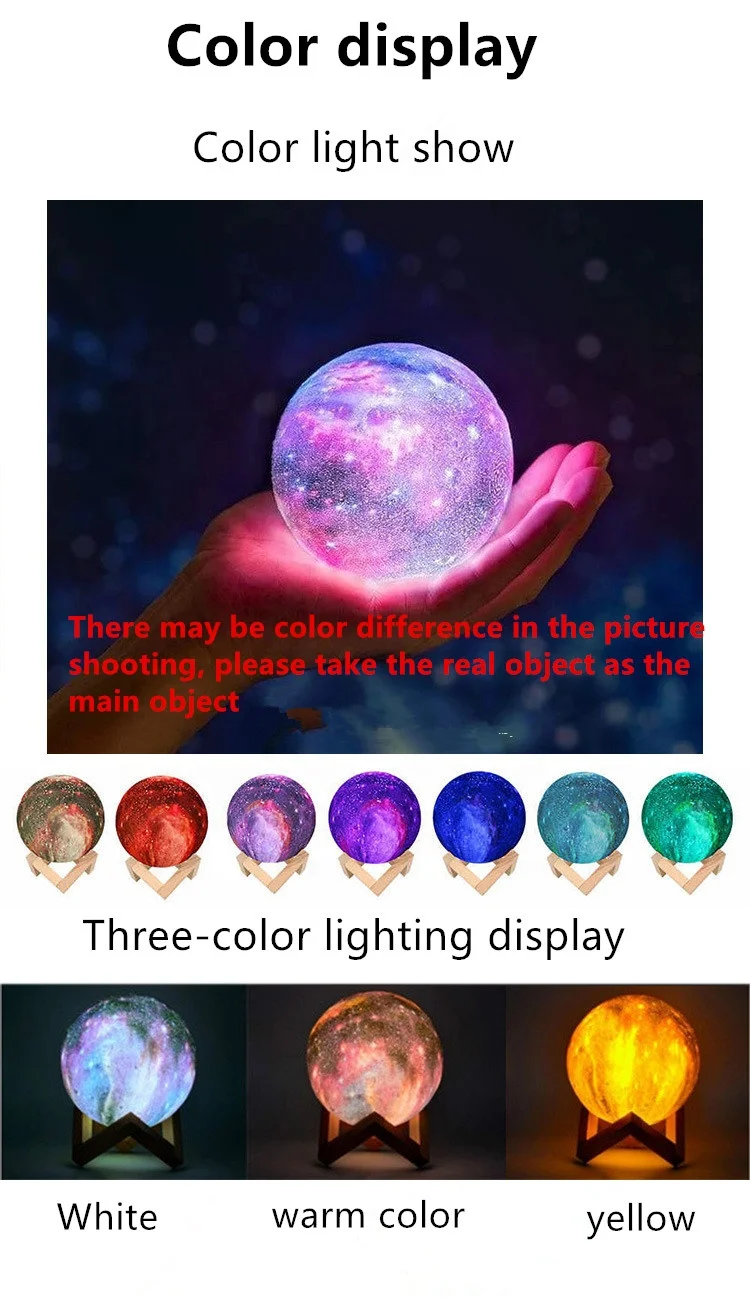 Moon Lamp Kids Night Light Galaxy Lamp  16 Colors LED 3D Star Moon Light, Remote & Touch Control USB Rechargeable Gifts for Baby