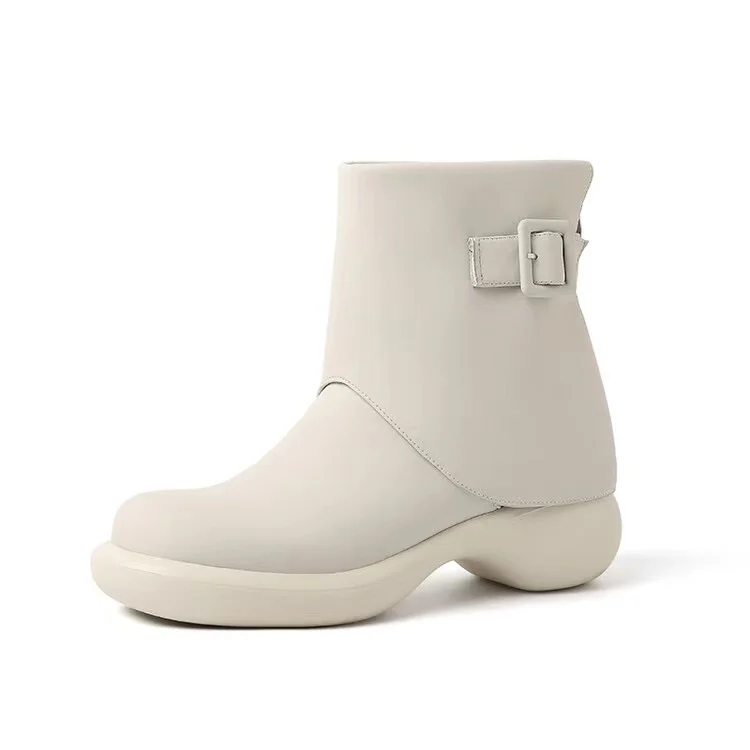 2022 Popular Back Zip Silk Calf Leather Patchwork Round Flat Women Ankle Boots Shoes