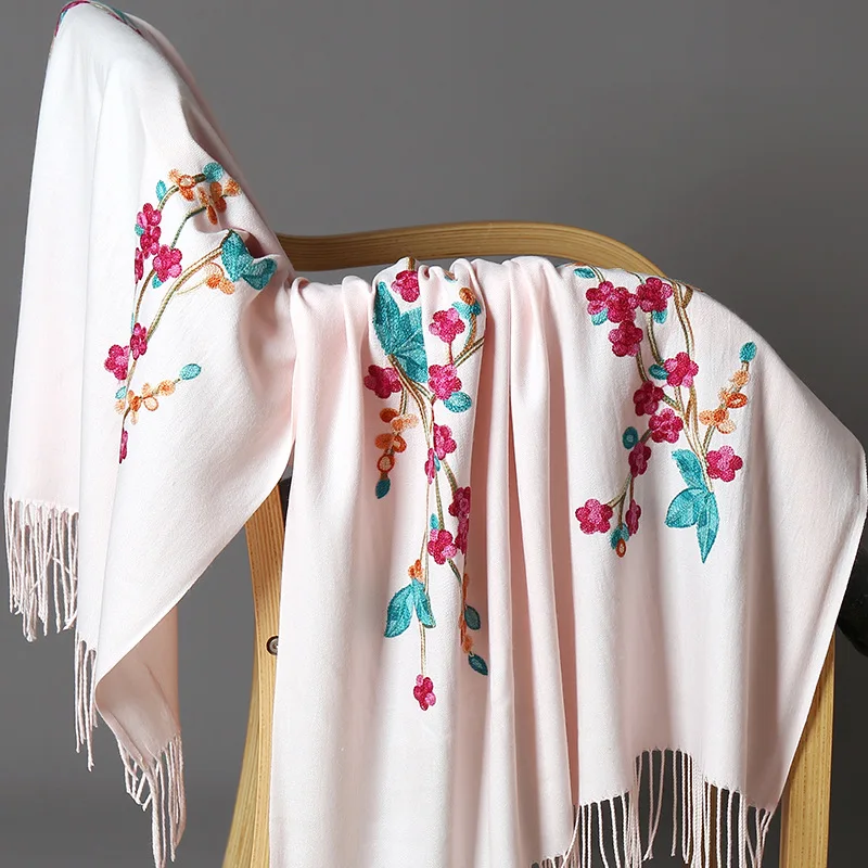 Chinese embroidery embroidery scarf women autumn winter ethnic style cashmere fringe embroidery thick warm shawl