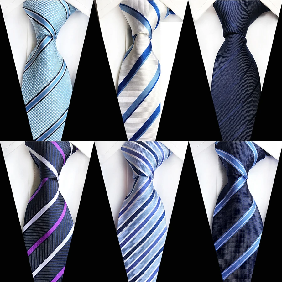 Silk Tie 8cm Stripe Plaid Dot Necktie Yellow Blue Ties for Men Business Wedding Party
