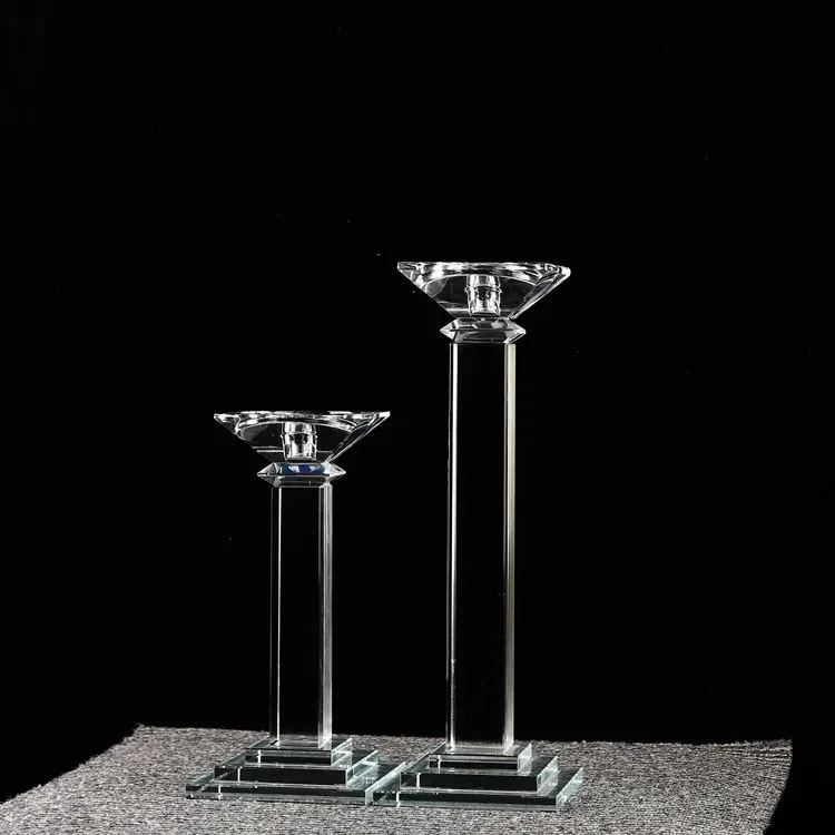 Graceful square tall pillar glass votive hurricane candle holders crystal candelabra wedding candlestick centerpieces for sale