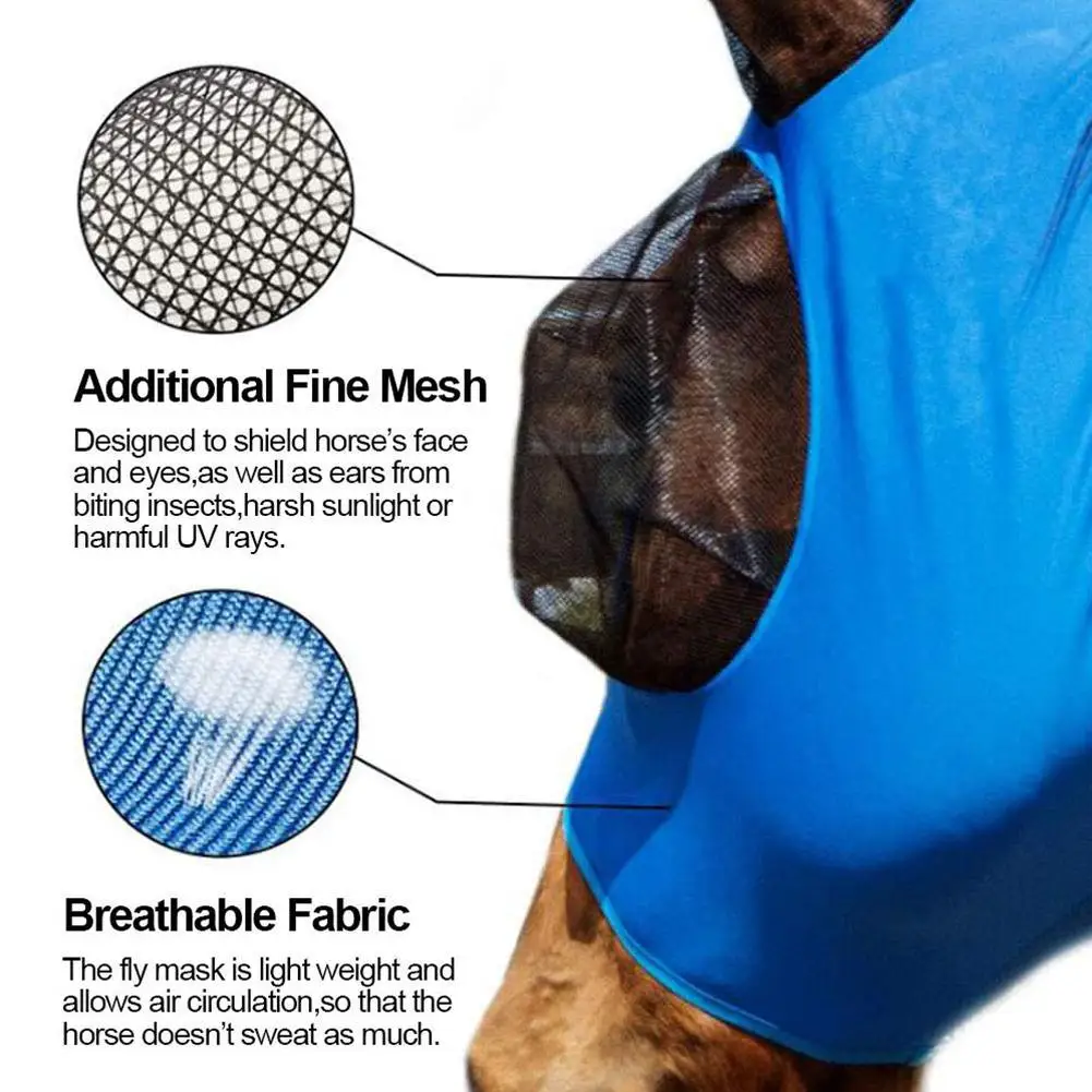 Anti Mosquito Mesh Equine Horse Fly Mask Horse Head Ear Cover Comfortable Anti Fly Files Mask