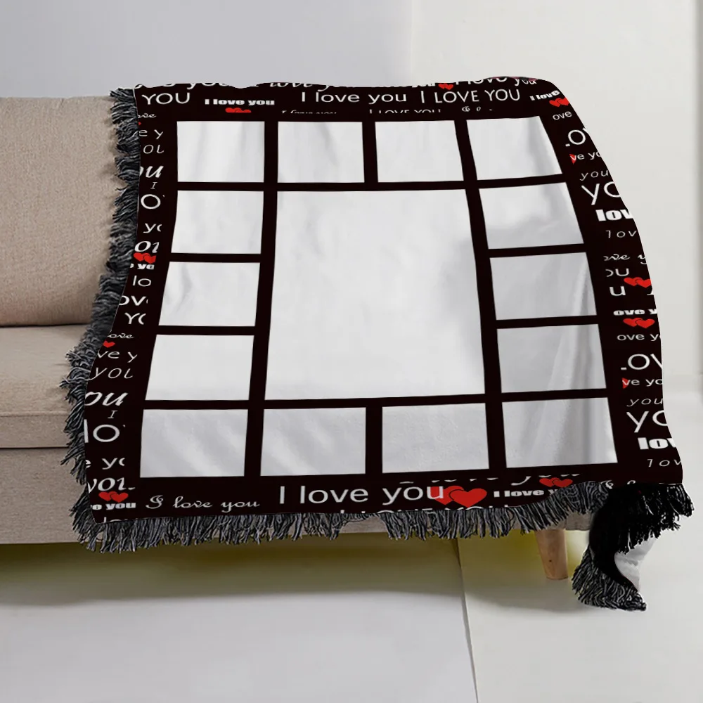 RubySub Flannel I LOVE YOU 15 Panel Sublimation Blanket Blanks Sublimation Panel Blankets with Tassel
