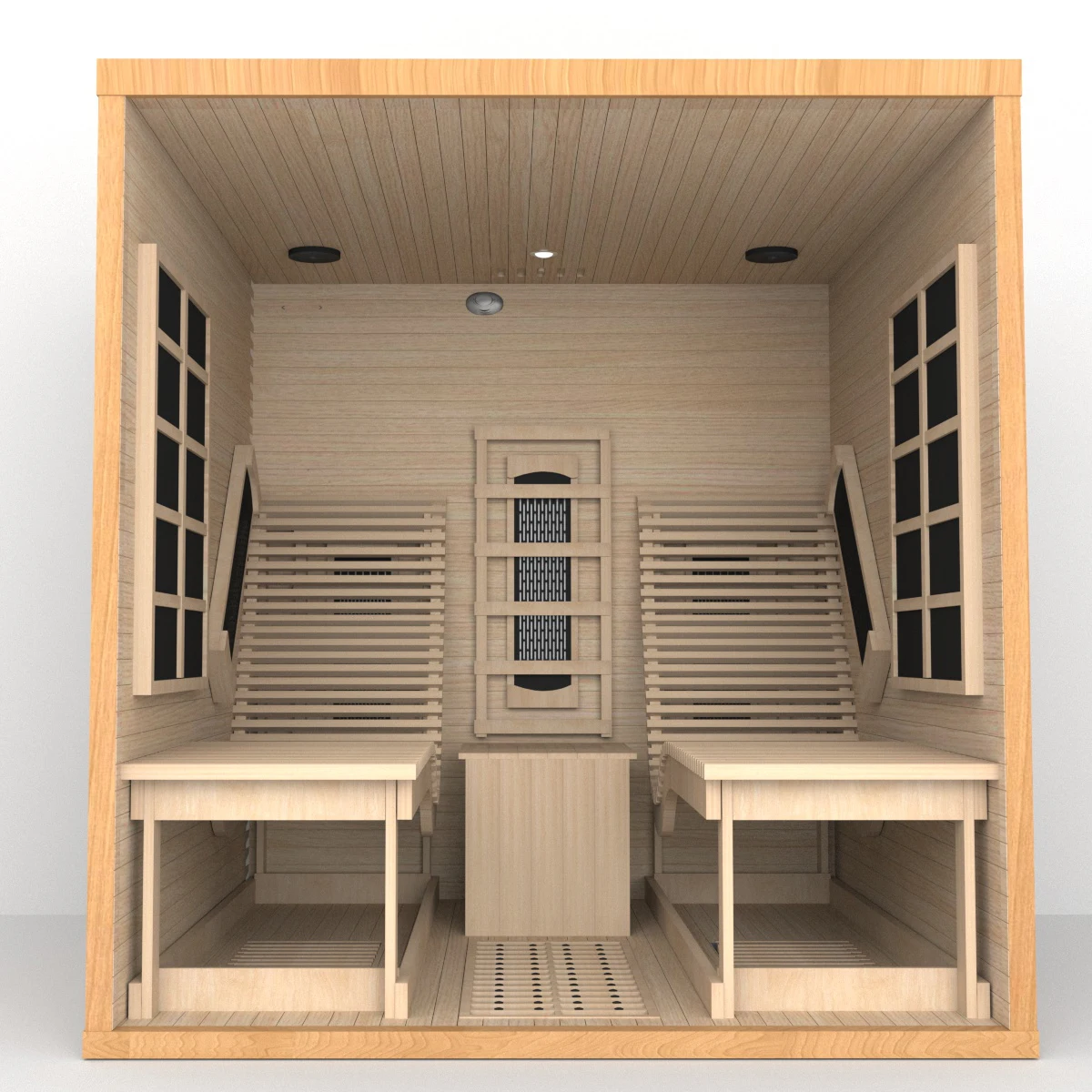 smartmak 2-3 People Indoor Saunas Hemlock Low EMF Far Infrared Sauna with Carbon Heaters Chromotherapy Lighting Oxygen