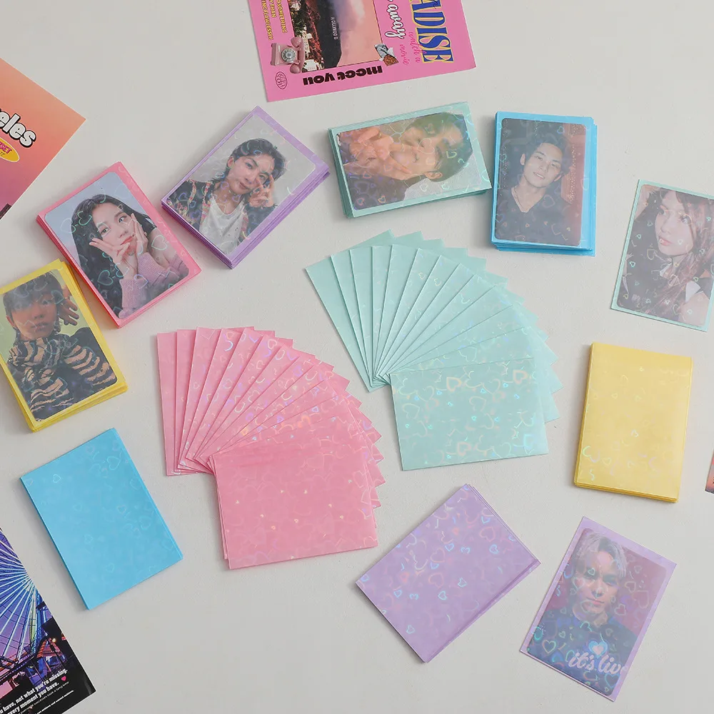 Kpop Card Protective Sleeve  20C Thick Holographic Heart Effect PP Card Holder for 60*90MM Card