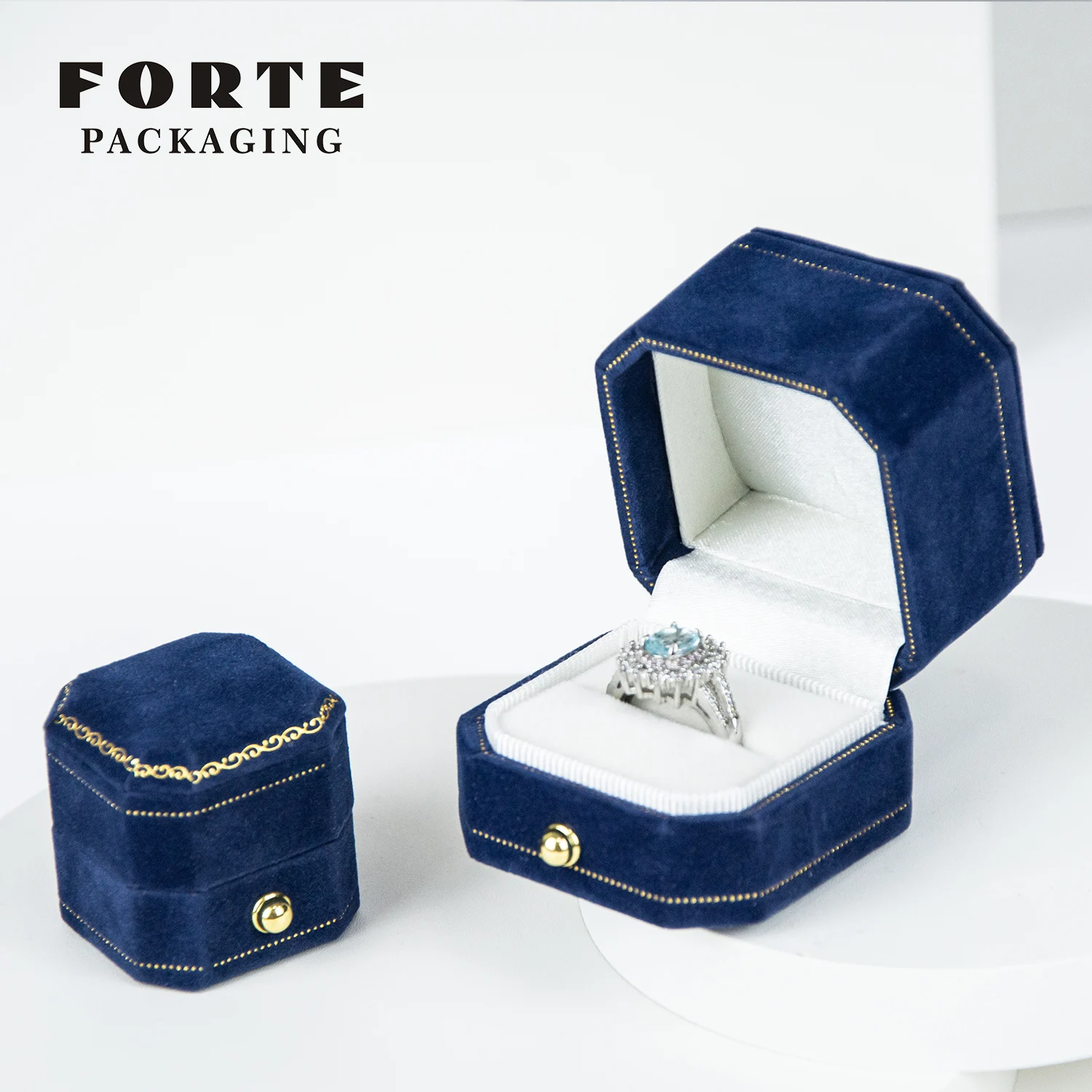 FORTE Custom Luxury Wedding Ring Box Set Velvet Suede Vintage Small Mini Ring Holder Jewelry Gift Box Packaging With Logo