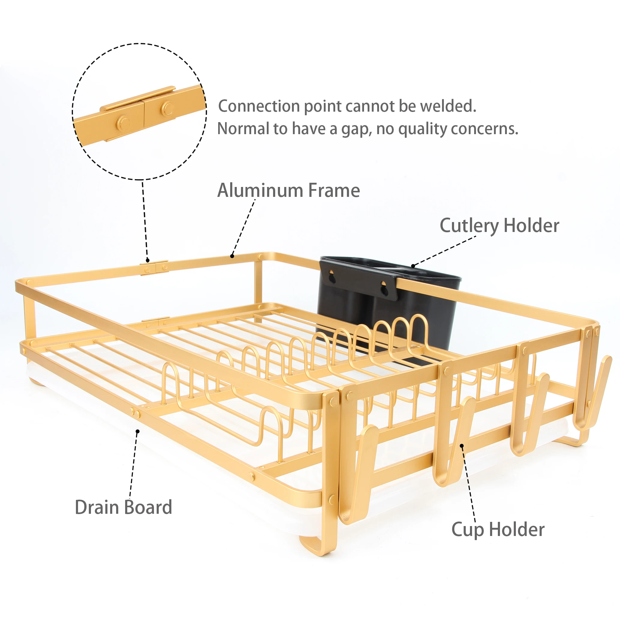 Kitchen counter Aluminum Rust Proof Dish Drying Drainer Rack with Drainboard