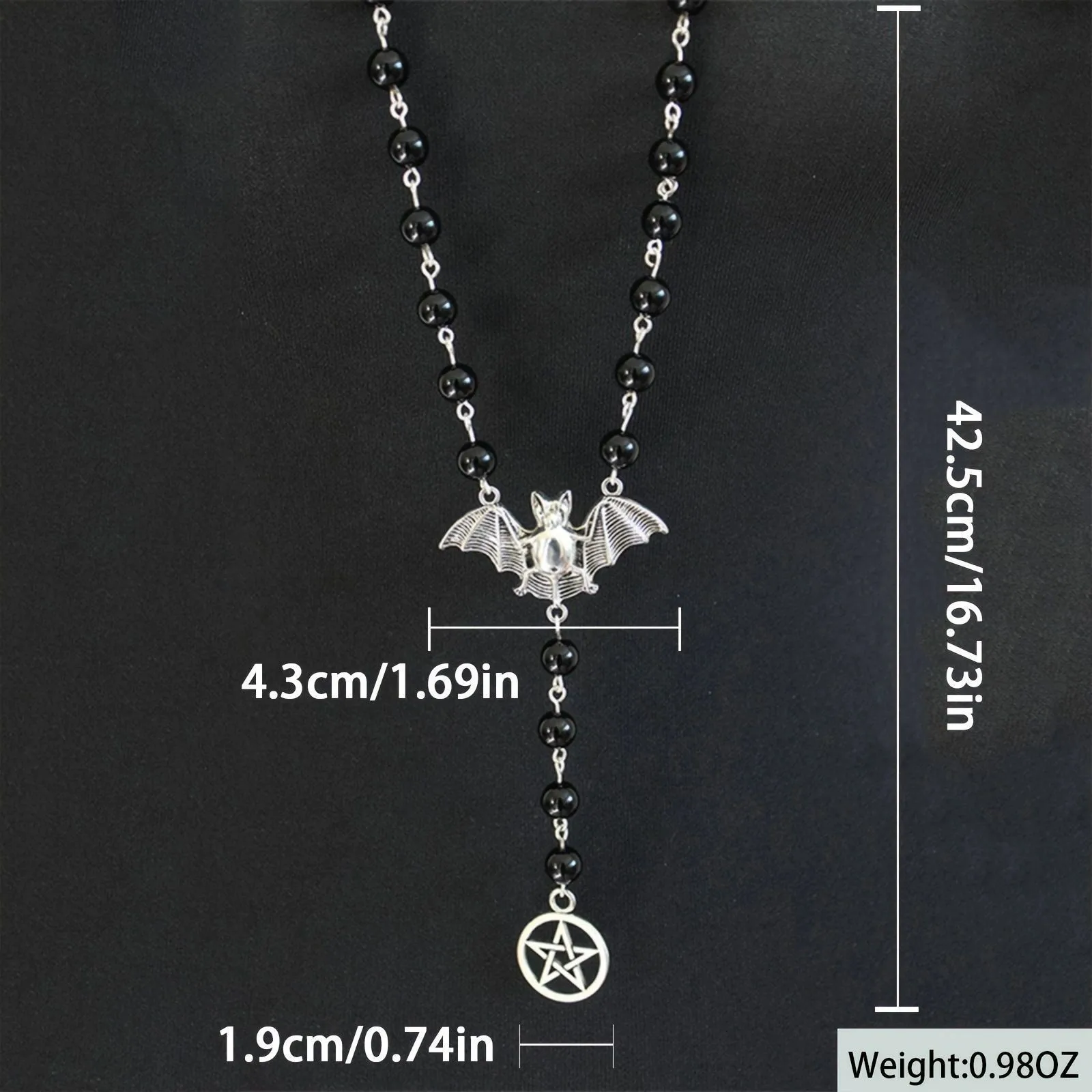 Gothic Bat Rosary Necklace Pentagram Pendant Victorian for Vampire Bat Necklace Gothic Ladies Holiday Gifts Jewelry Gift