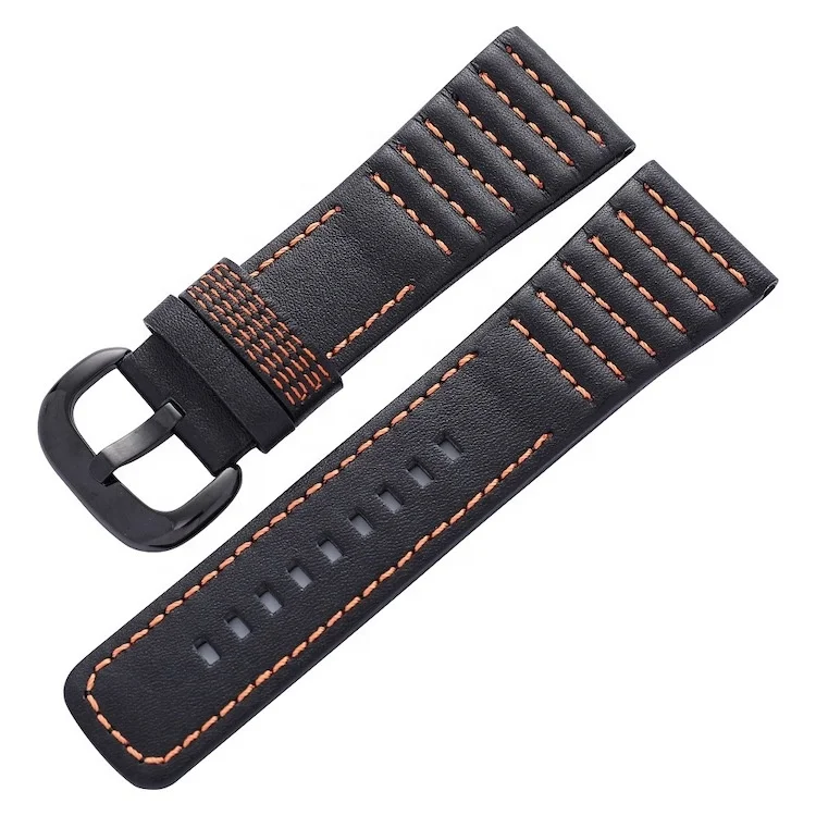 Luxury 28mm Black with Stitches Cowhide Genuine Leather Watch Band for Seven Friday Watch Strap