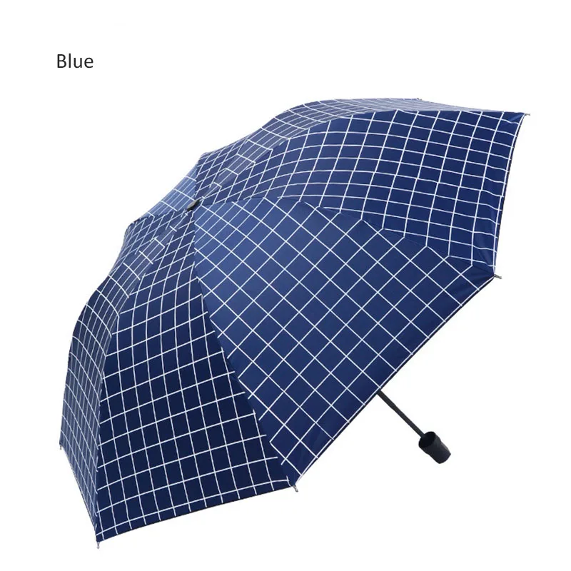 Stripe Plaid Pattern Folding Sunny and Rainy Dual-use Korean Vinyl Sunscreen Manual Three-fold Print Umbrella Parasol