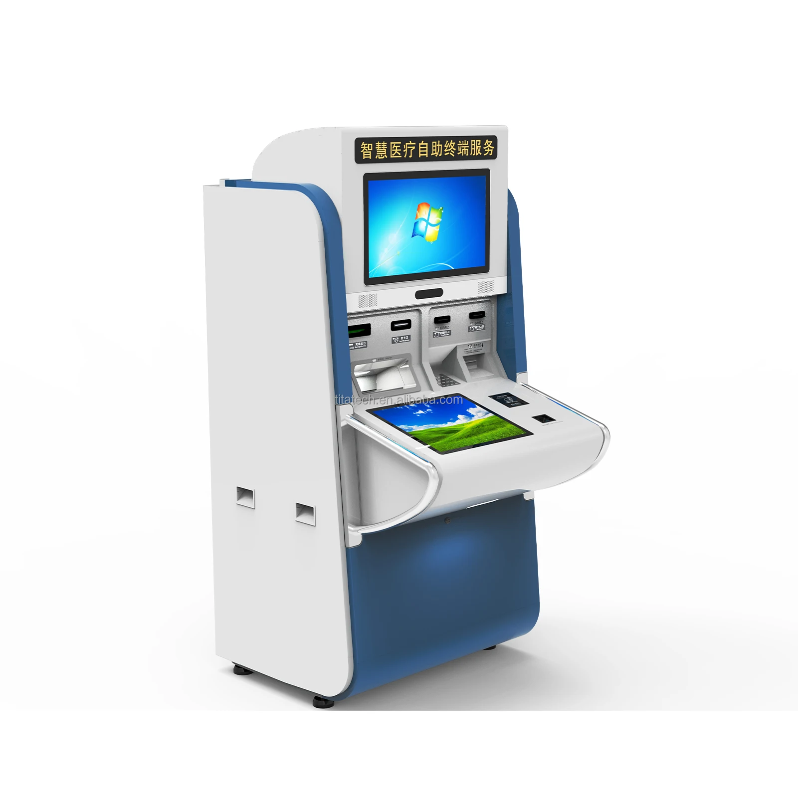 Dual Screen Hospital Self Service Kiosks for Patient Check in Enquiry Registration and Report Printing