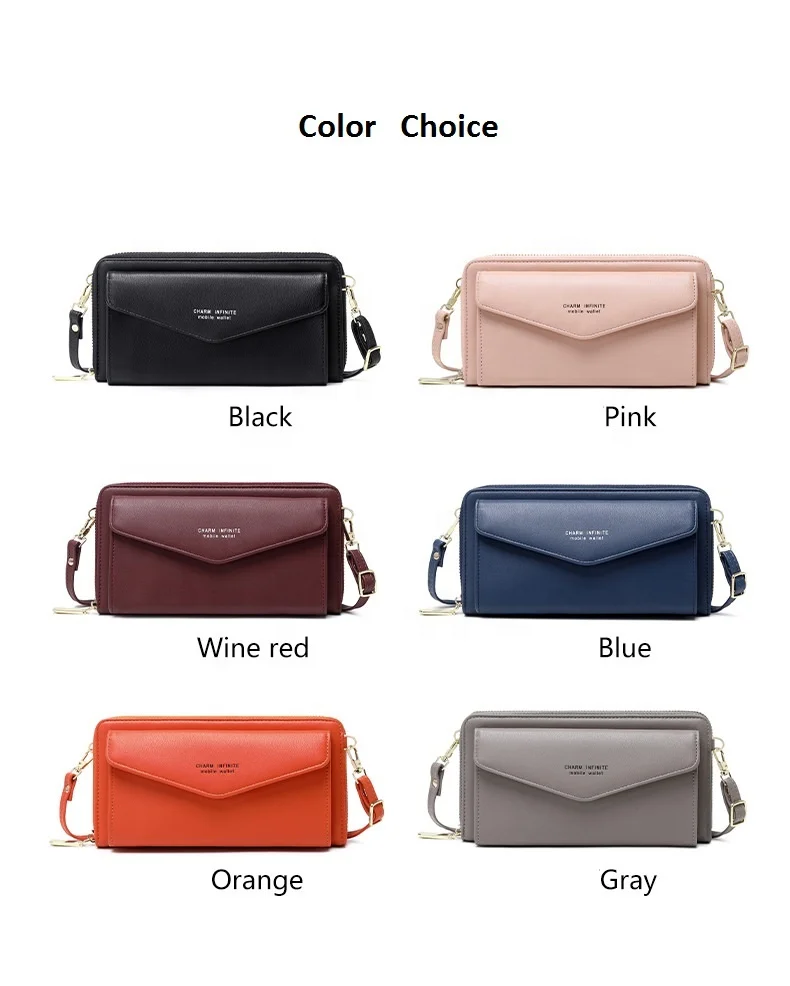 FSW300 Brand fashion korean women long double zipper cross body cell phone purse wallets Women Crossbody Cell Phone Bag Large Ca