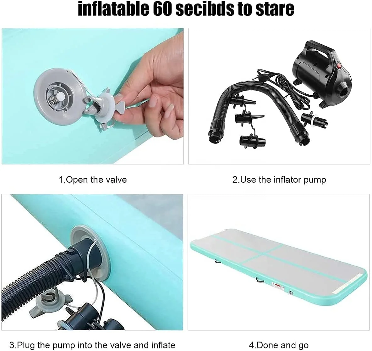 Air Tumble Track Inflatable Gymnastics Mat Gymnastics Training Mat with Electric Air Pump for Home/Outdoor/Gym/Cheerleading/Yoga