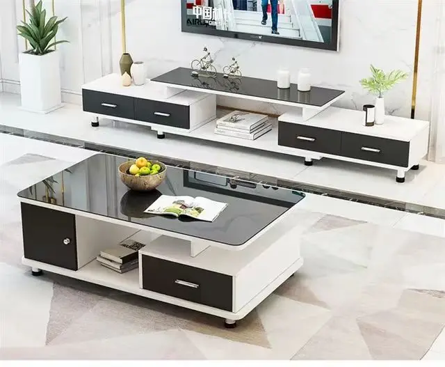 XMJ Black and white marble lift wall unit tv cabinet modern design luxury plywood