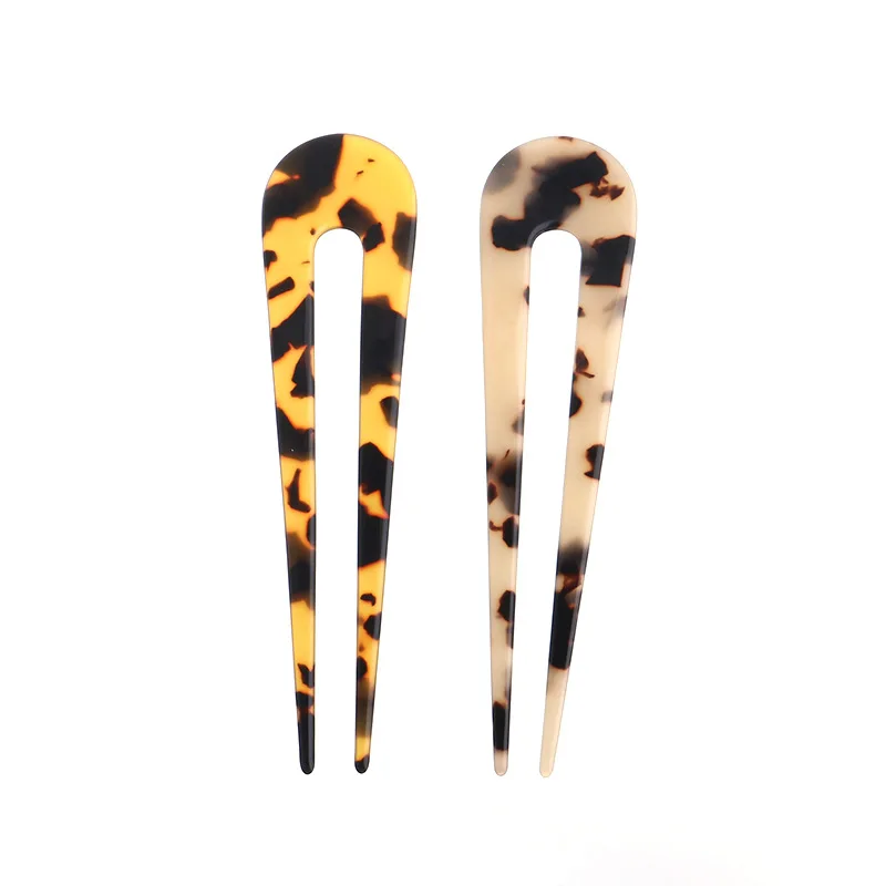 4.6 Inch Cellulose Acetate Tortoise Shell 2 Prong  French Hair Fork Sticks Accessories Hairpin U Shaped Hair Pin