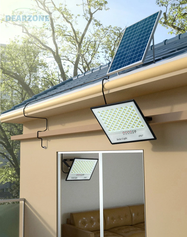Brand Dearzone Manufacturer Slim Good Price 50W 100W 200W 300W Remote Control Rechargeable Solar Floodlight Outdoor