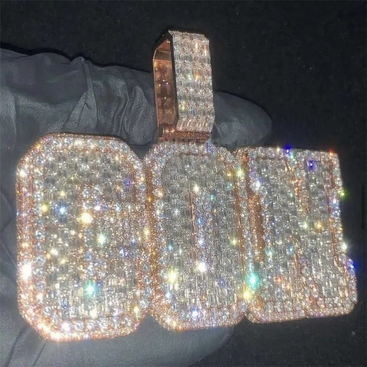 Custom Initial Name Pendant Customized Logo Full Iced Out Charm S925 Vvs D Moissanite Diamond Letter Chain For Men And Women