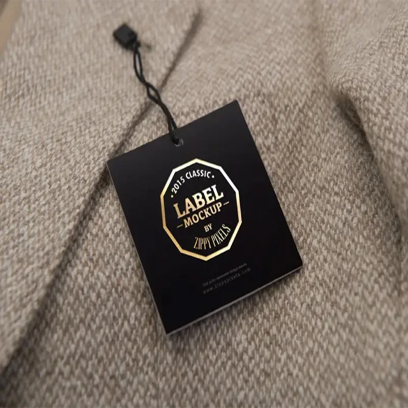 Customized Gold Hot Foil Stamping Paper Price Hang Tag with String for Garment