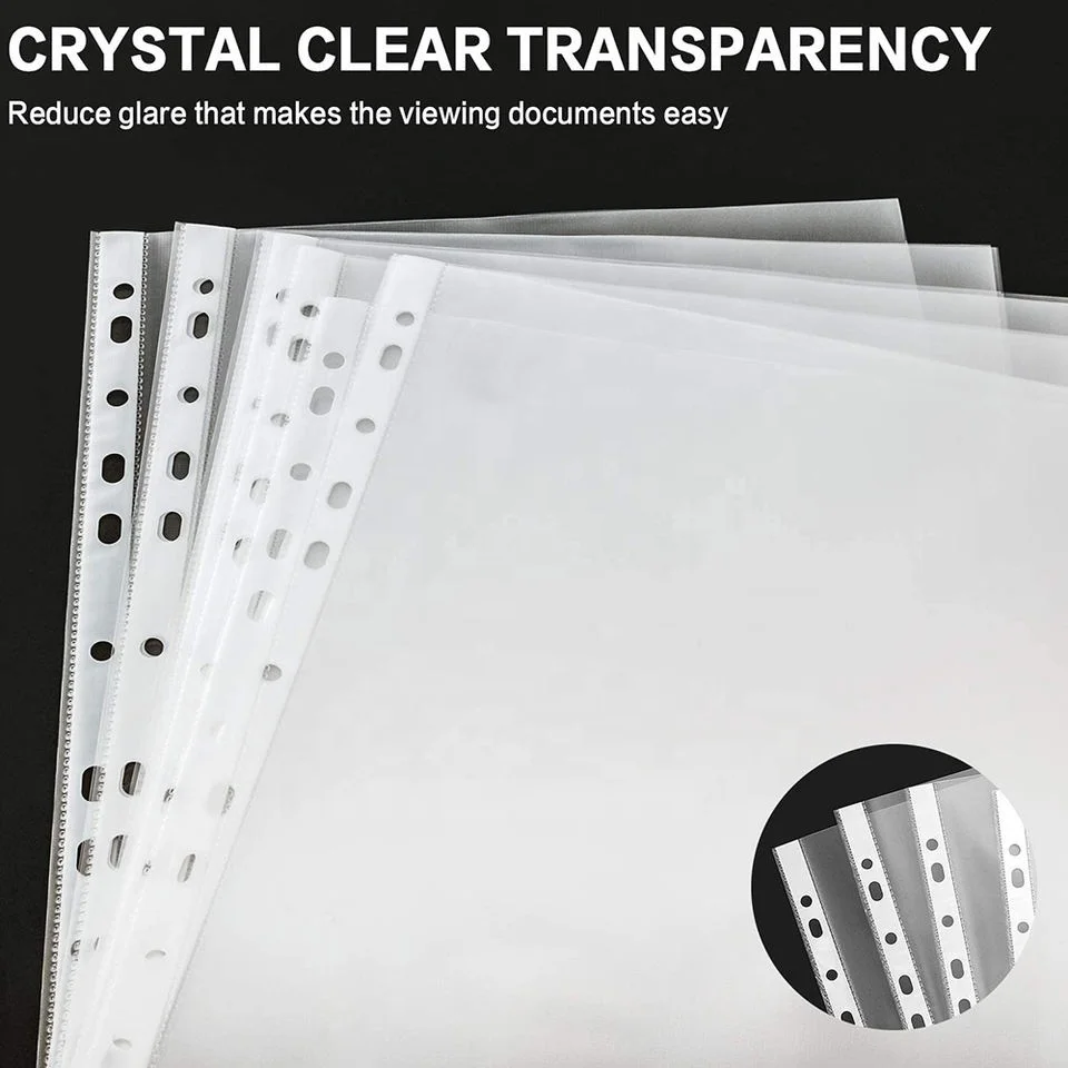 2024  hot selling  Office stationery 11 holes Transparent Clear Sheet protector Loose Leaf file pockets for office