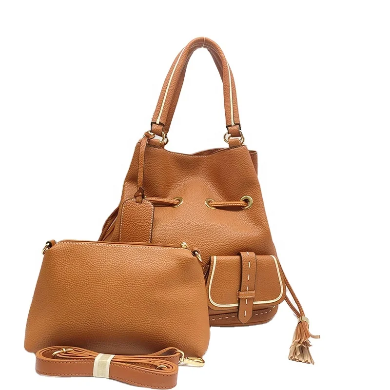 2022 Fashion Women Customize Logo Wholesales Handbags Tassel Bucket Bags Set Leather Bags