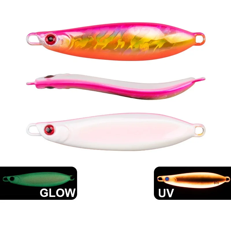 Customized Slow Pitch Jigging Lure 20g-80g S Shape Luminous Saltwater Sinking Glow Lead Artificial Hard Bait