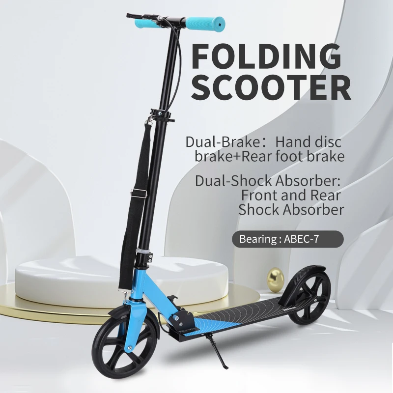 PU Wheel Foldable City Partner Big 200mm 2 wheel adult foot kick scooter with handbrake