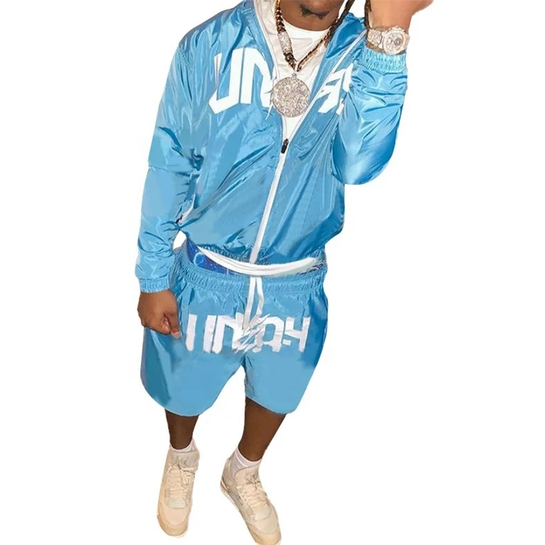Summer Men Custom Printed Trapstar Sublimation Short Set 2 Piece Unisex Nylon Wind Breaker Windbreaker Tracksuit With Short