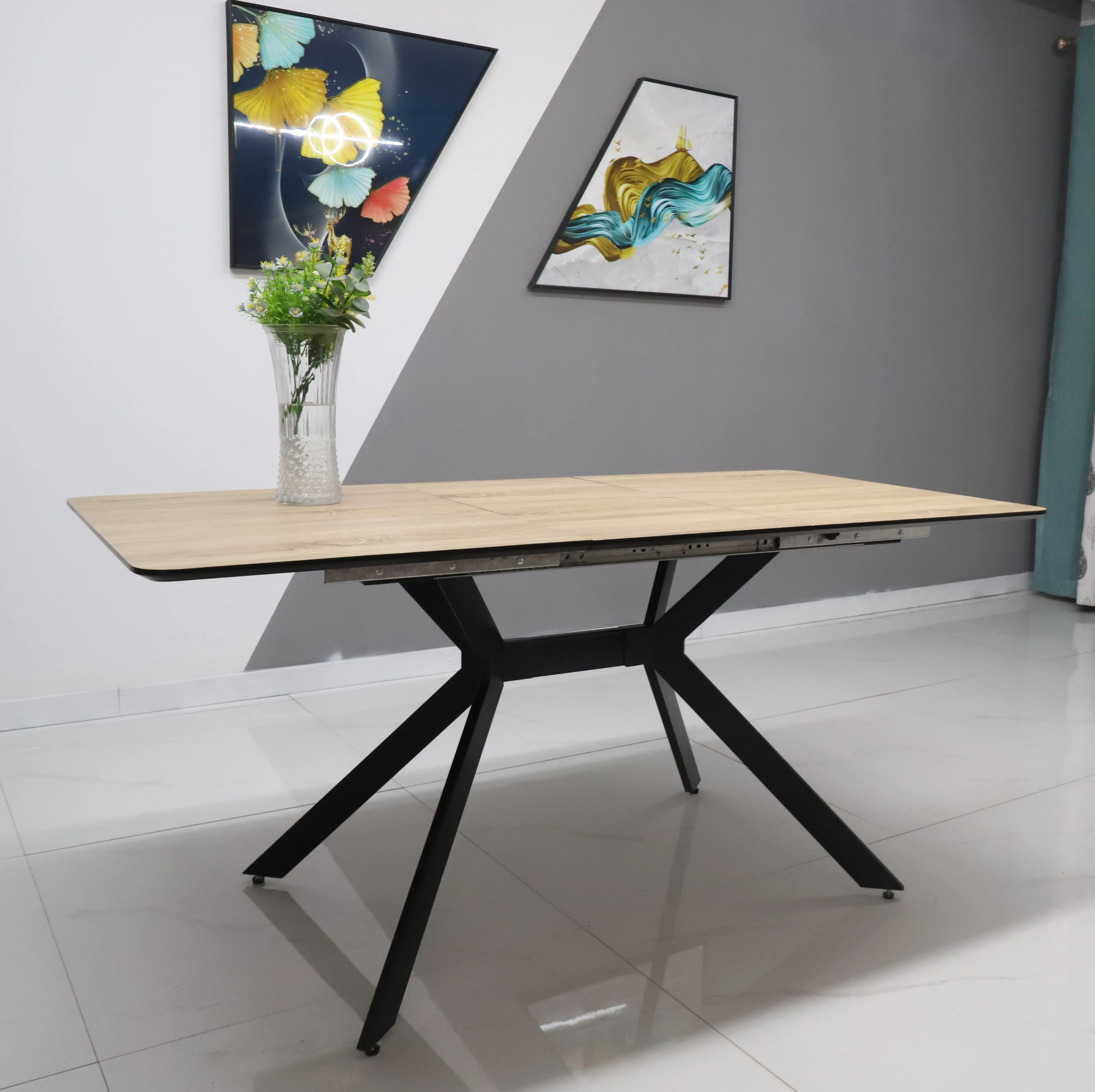 Nordic home kitchen furniture dining wooden folding extendable dining table