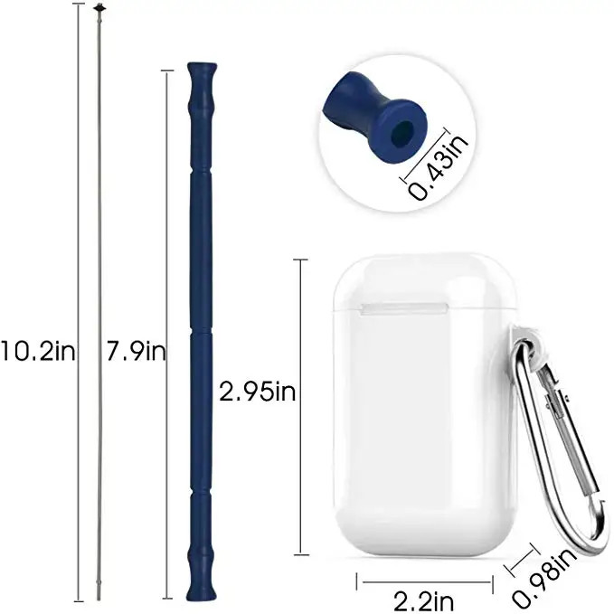 Custom Printed Folding Portable Collapsible Silicone Drinking Straw Set Keychain Straw
