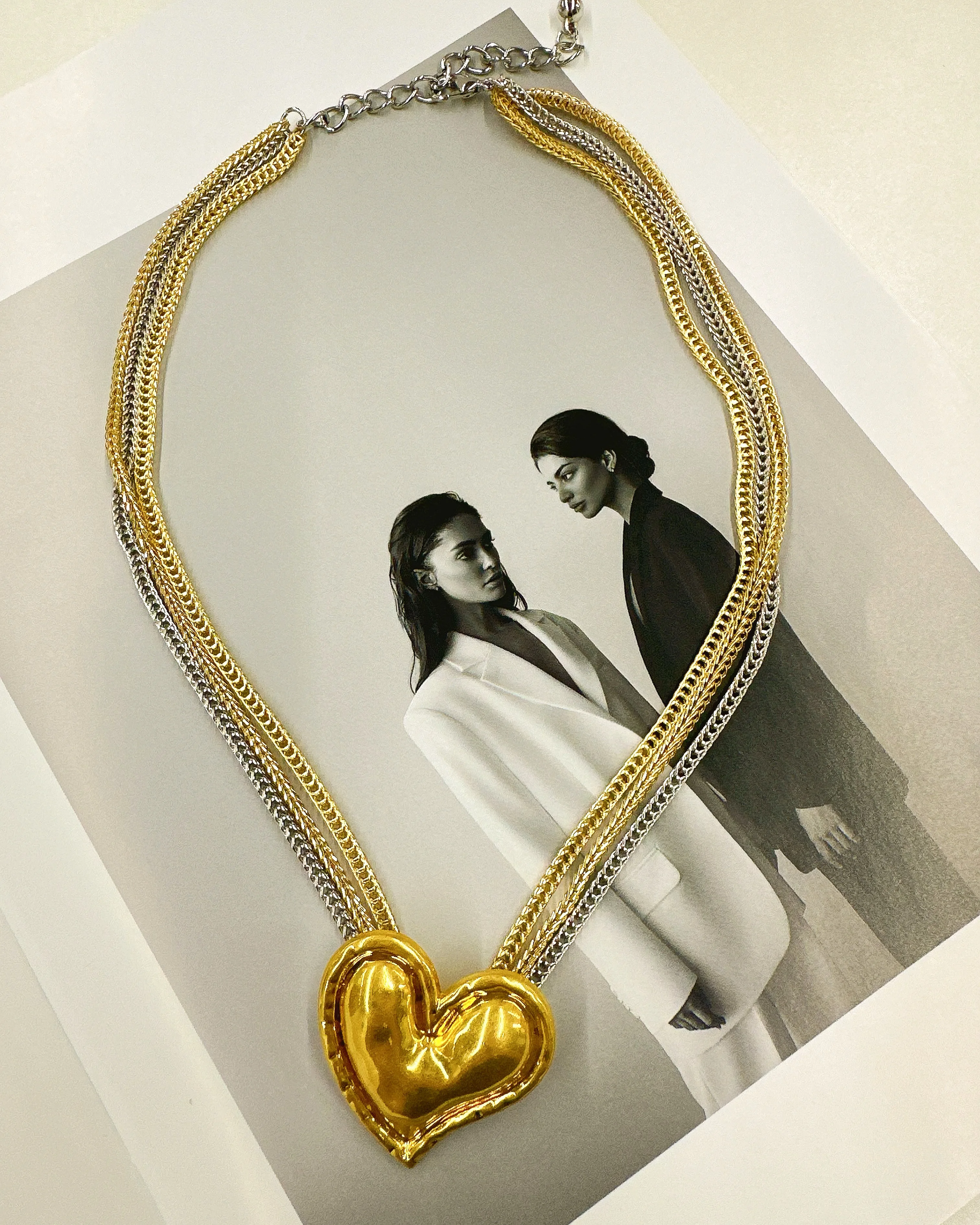 New Arrival Big Heart Gold Plated Three Chains Fashionable Necklace Adjustable Choker Trendy Women Party Jewelry Wholesale