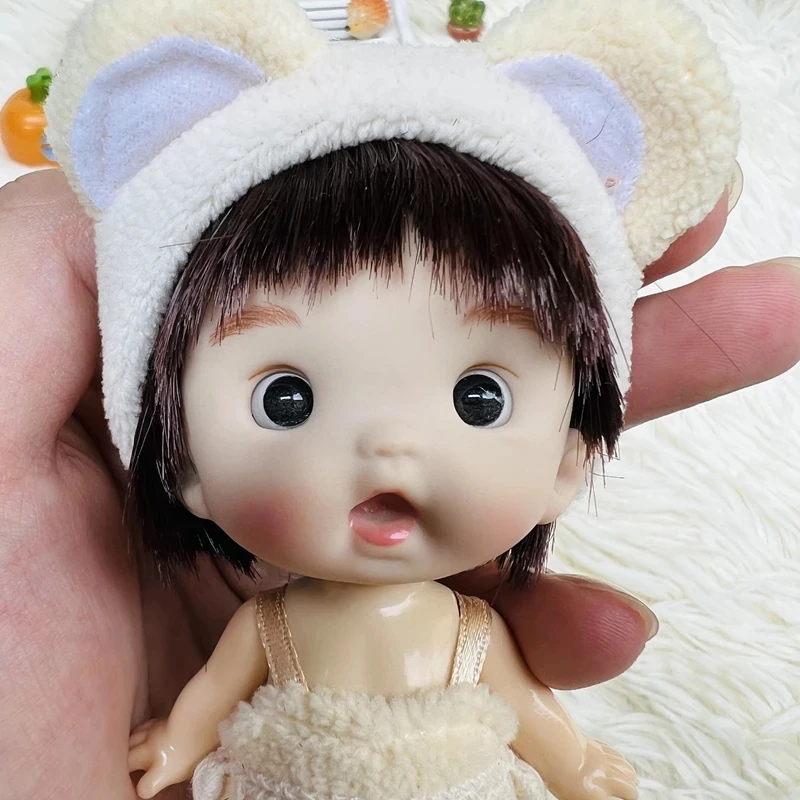 QY New Mini 1/12 Doll Cute Surprise Face Boy Girl OB11 Doll Blue Green Eyeballs with Clothes 10CM Dolls Toys Gift for Girls