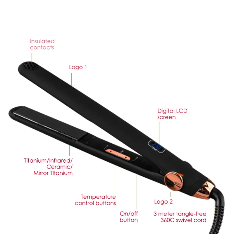 Professional 2 in 1 Perfect Hair Straightener Smooth Brilliance Ceramic Flat Iron wide Hair Straightener and Curler