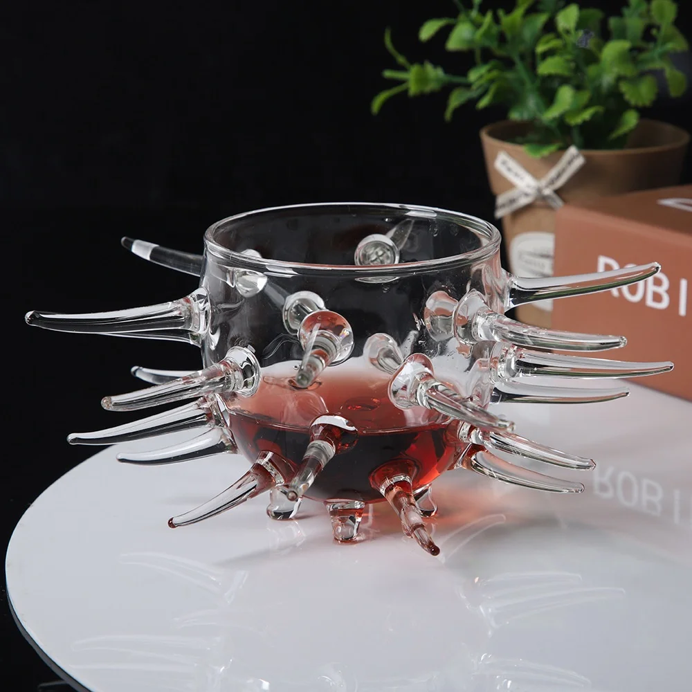 2024 newest Custom irregular geometric glass terrarium 200ml Sea Urchin Bowl stemless wine cocktail glass cup for bar party