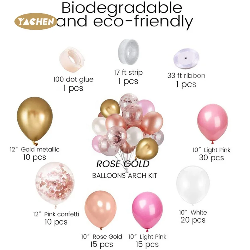 Pink Gold 60pcs Single Ballons Balloons Garland Arch Kit for Baby Shower Wedding Party Decorations