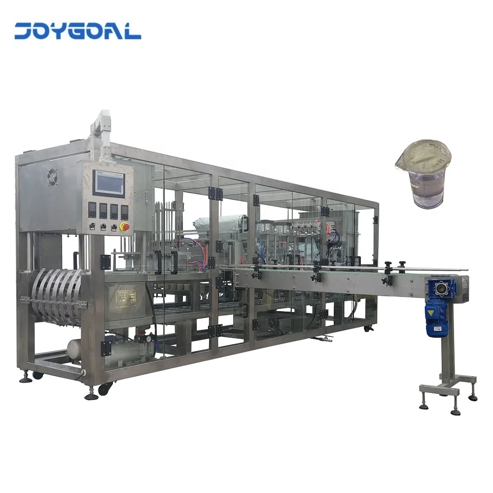 Automatic plastic water cup washing filling and sealing packing machine with conveyor for yoghurt cake mineral water jelly cream