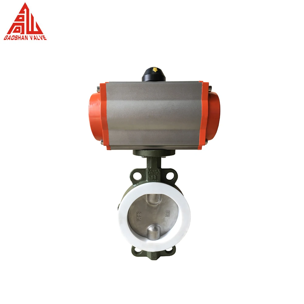 Pneumatic Actuator PTFE Lined Wafer Butterfly Valve With YT1000 YT1200 Positioner 4-20Ma