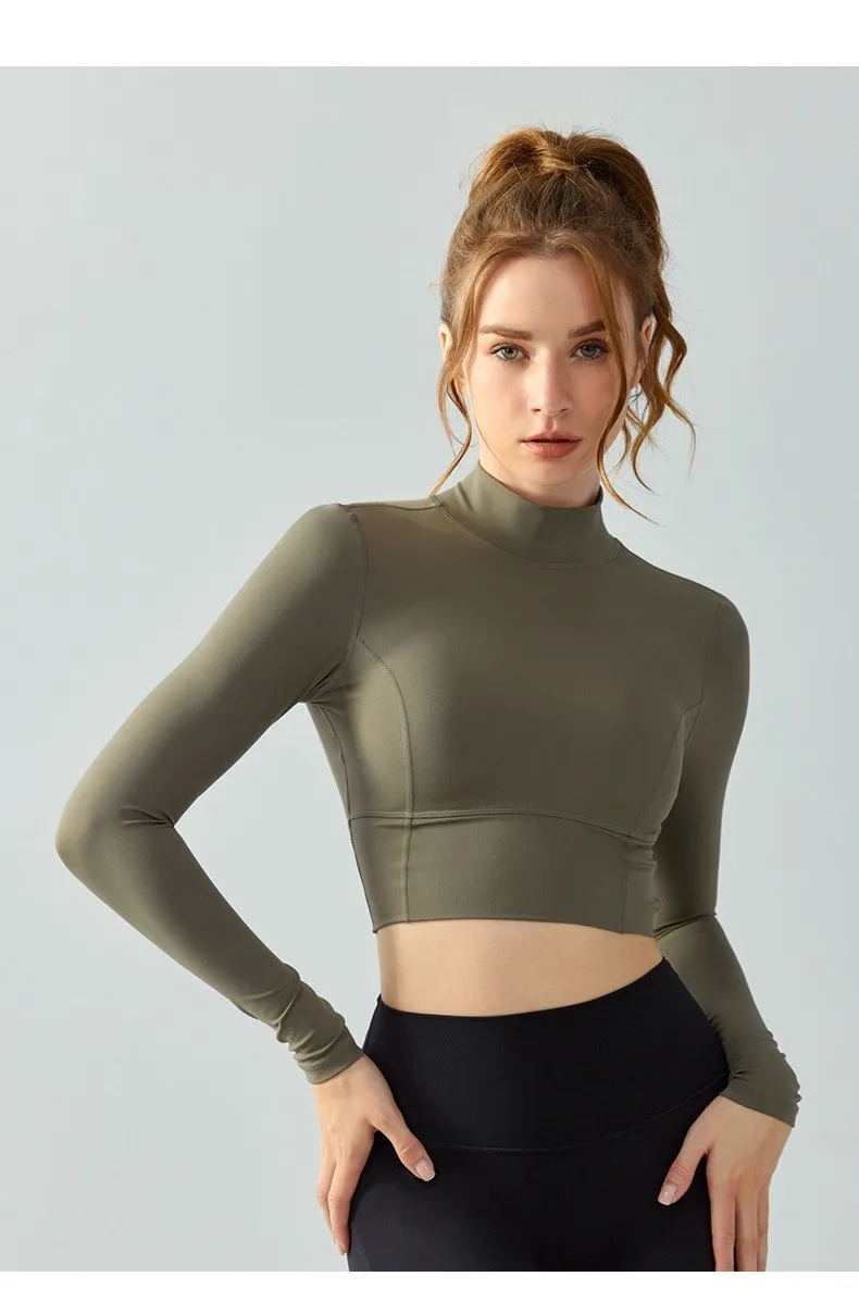 European and American Ladies Long Sleeve Slim Hollow Beautiful Back Yoga Clothes With Chest Pads Running Tight Sports Long