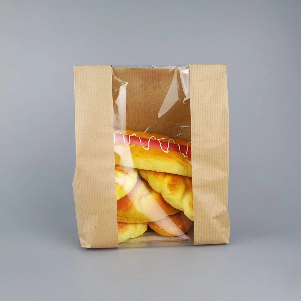 Custom Packaging Kraft Bread Bag Cake Baguette Croissant Box Food Paper Handle Gift Wedding White Disposable Self Adhesive Seal