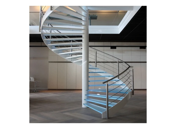 Modern LED Light Interior Staircase Wood Tread Curved Floating Stairs