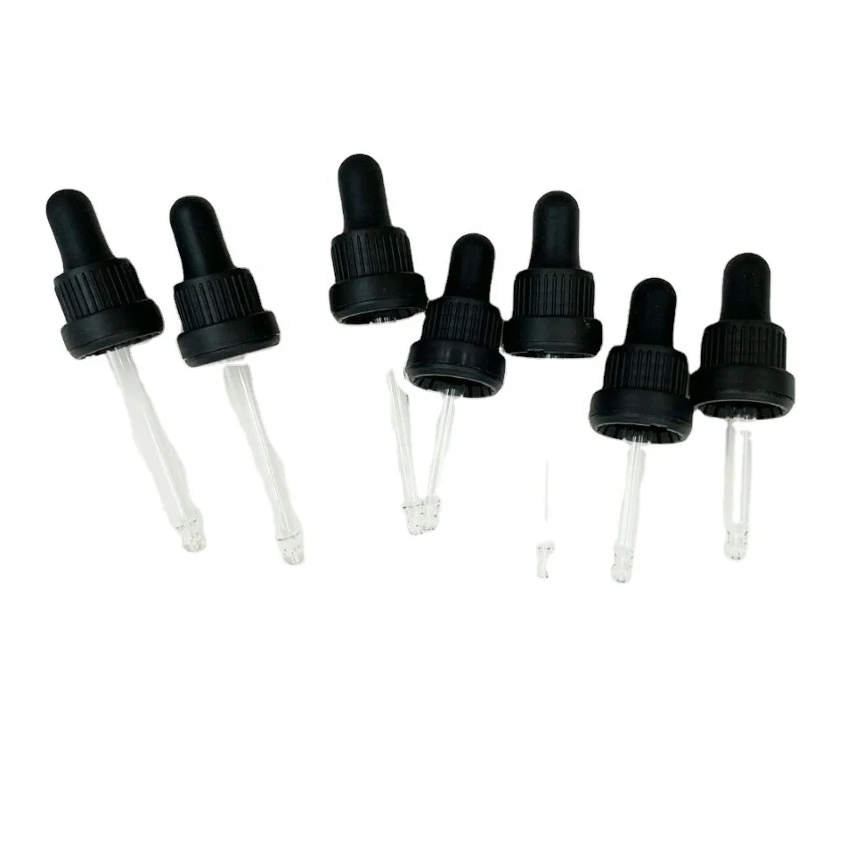 18/410 18mm Black Plastic Tamper Evident Childproof Pipette Screw Dropper Cap for Essential Oil Bottle