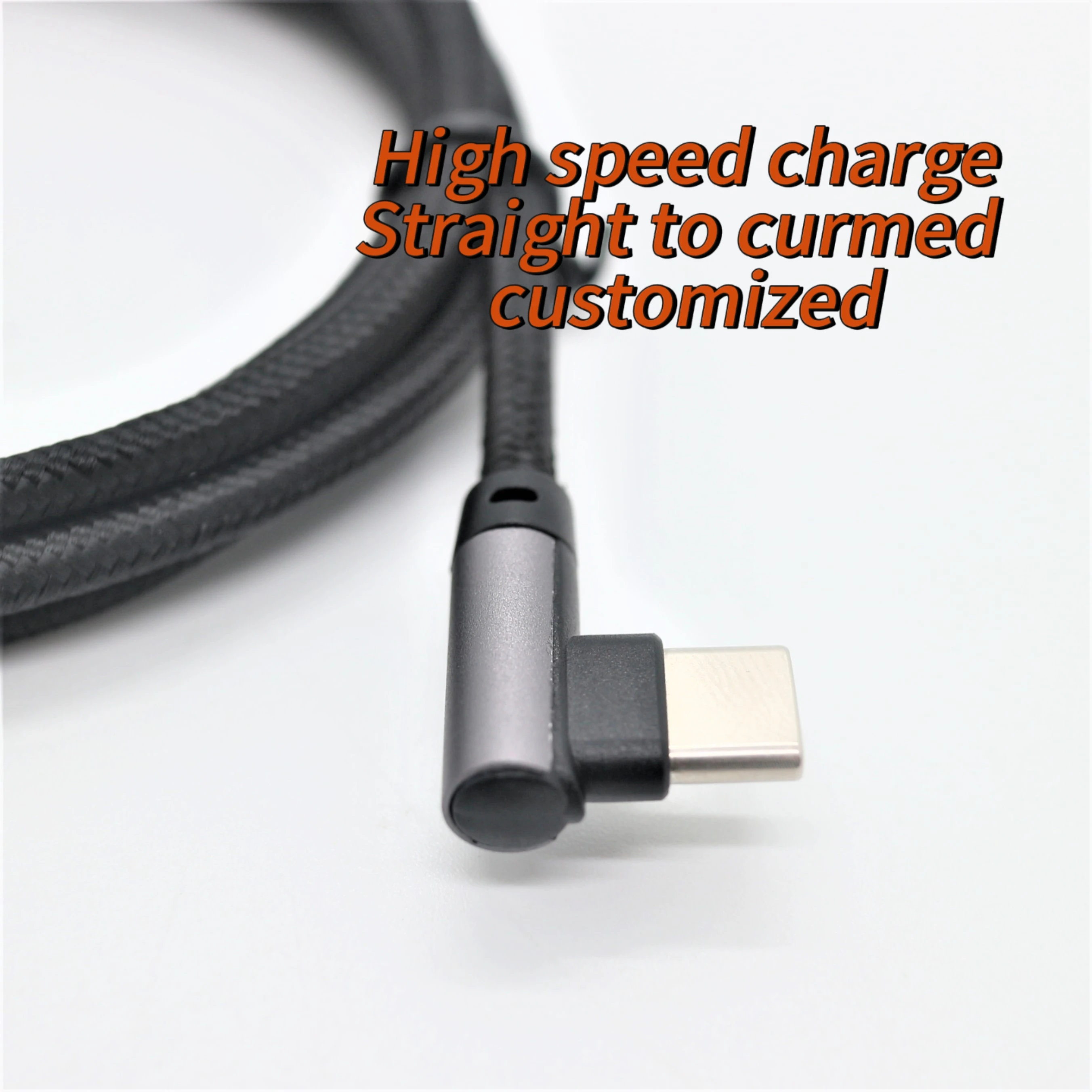 with outer woven mesh  male aluminum shell straight to curved  Fast Charge Data USB C Type C cable