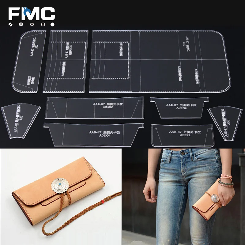DIY Long version clutch wallet Leather Craft Perspex  Purse Pattern Stencil Clear Acrylic Wallet Template