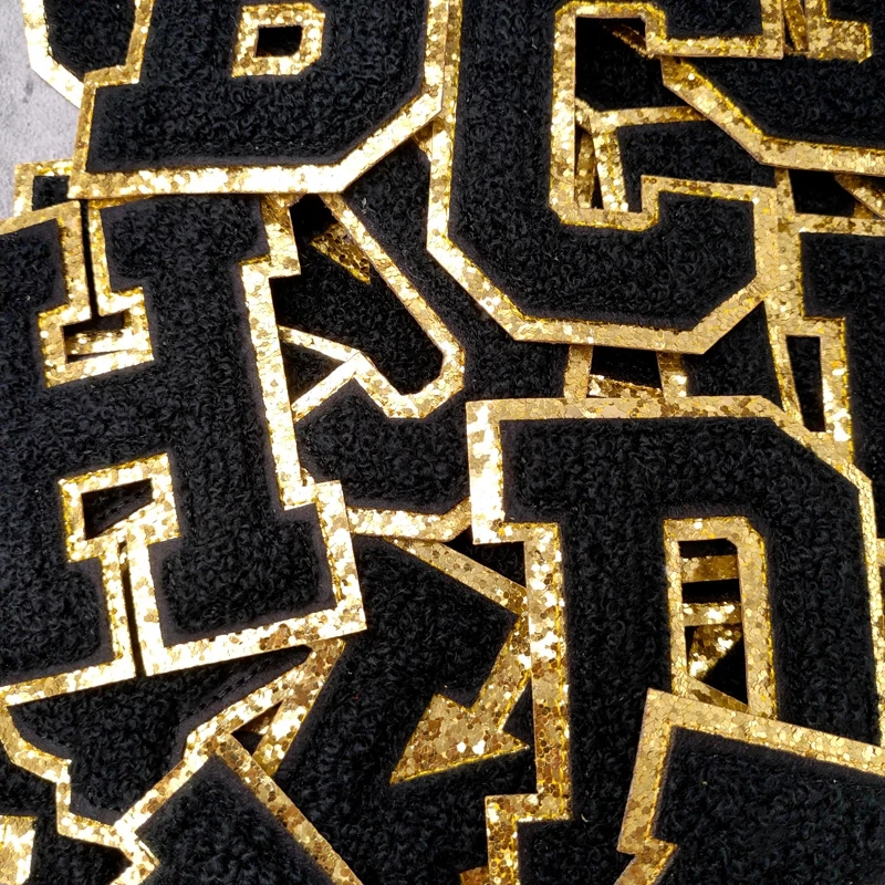 Fashion Style 8CM Height Large Size Chenille Black English Letters Iron on Patches For Clothing Embroidery Clothes Applique