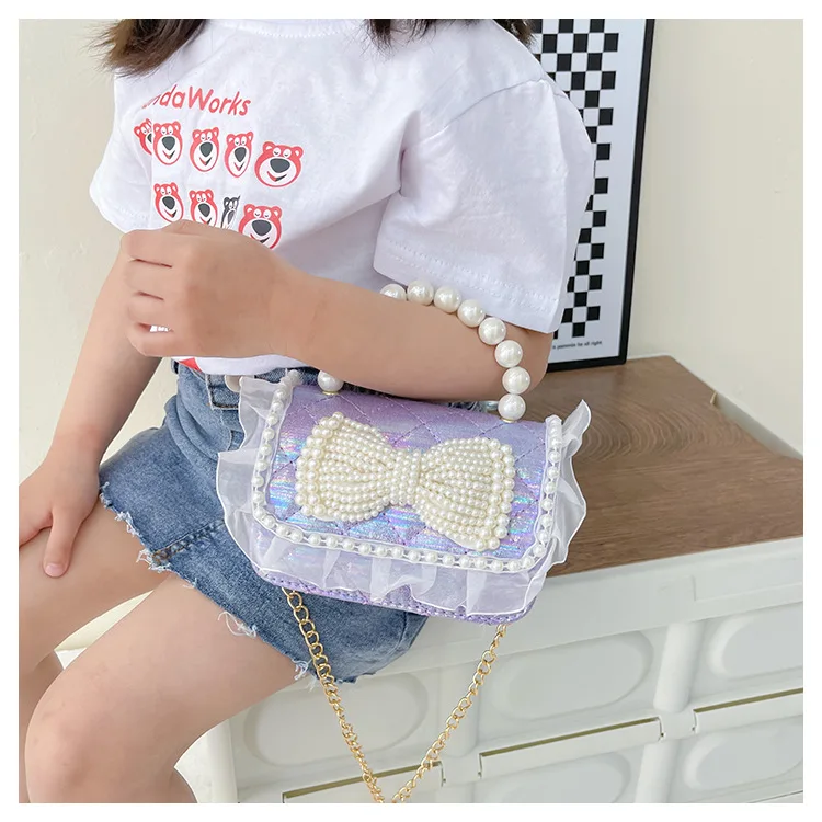 JOWYAR Fashion Girls Mini Handbags Pearl Chain Crossbody Bag For Girls Shoulder Bags Candy Colors bowknot Jelly Bag Kids Girls