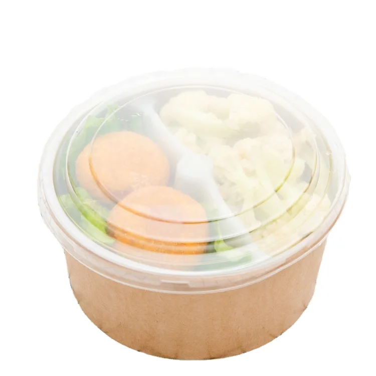  Hot sale Kraft paper Bowl 500ml salad packaging soup pack bowls with PP